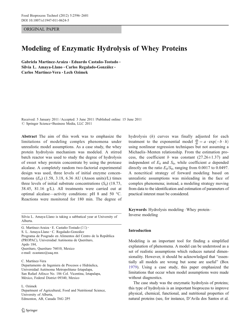 Pdf Modeling Of Enzymatic Hydrolysis Of Whey Proteins