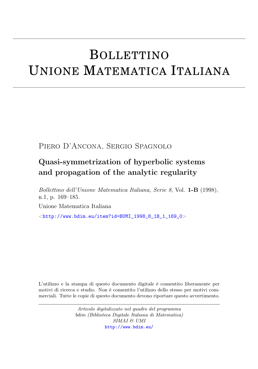 Pdf Quasi Symmetrization Of Hyperbolic Systems And Propagation Of The Analytic Regularity