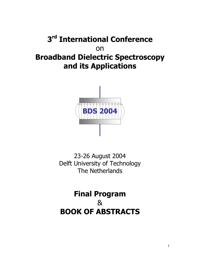 Pdf 3rd International Conference On Broadband Dielectric Spectroscopy And Its Applications Book Of Abstract