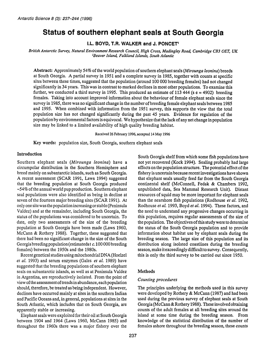 (PDF) Status of southern elephant seals at South Georgia