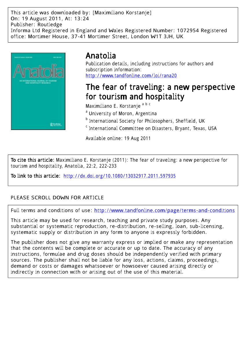 PDF) The fear of traveling: A new perspective for tourism and ...