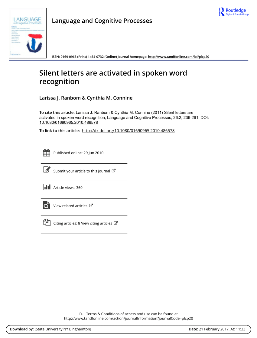 Pdf Silent Letters Are Activated In Spoken Word Recognition