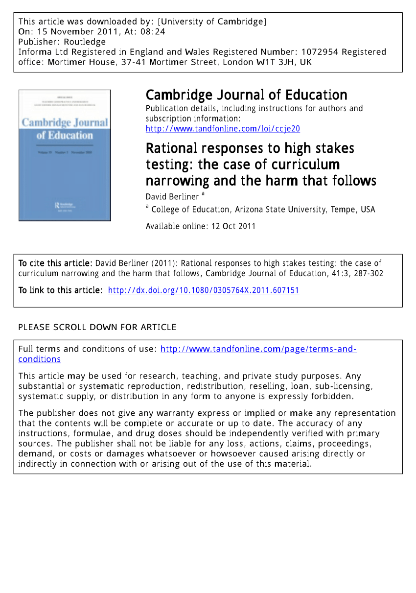 Pdf Rational Responses To High Stakes Testing The Case Of Curriculum Narrowing And The Harm That Follows