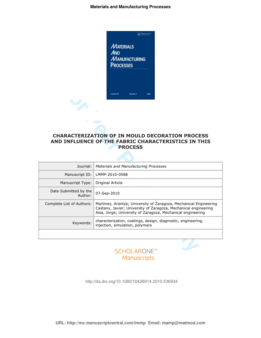 Pdf Characterization Of In Mold Decoration Process And Influence Of The Fabric Characteristics In This Process