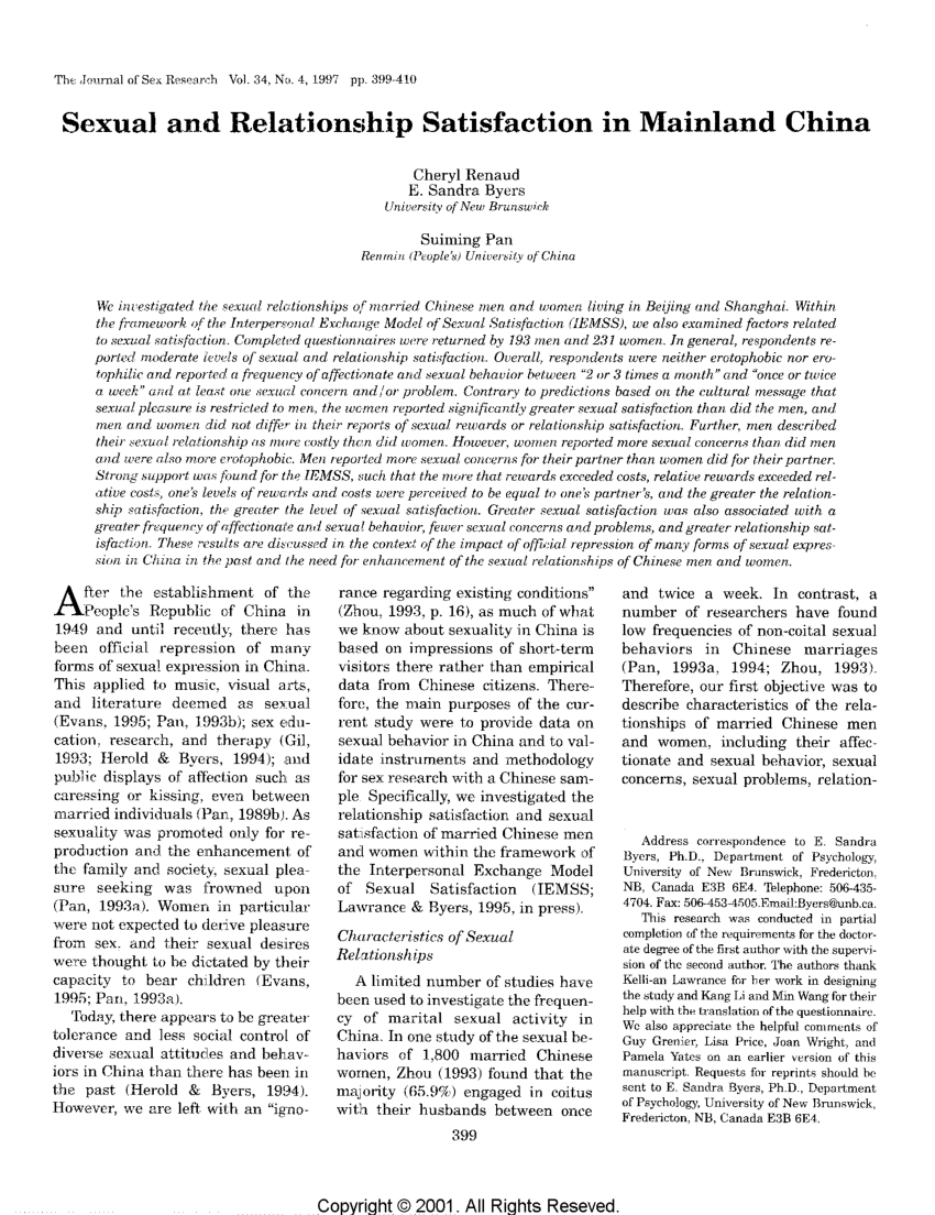 PDF) Sexual and relationship satisfaction in mainland China