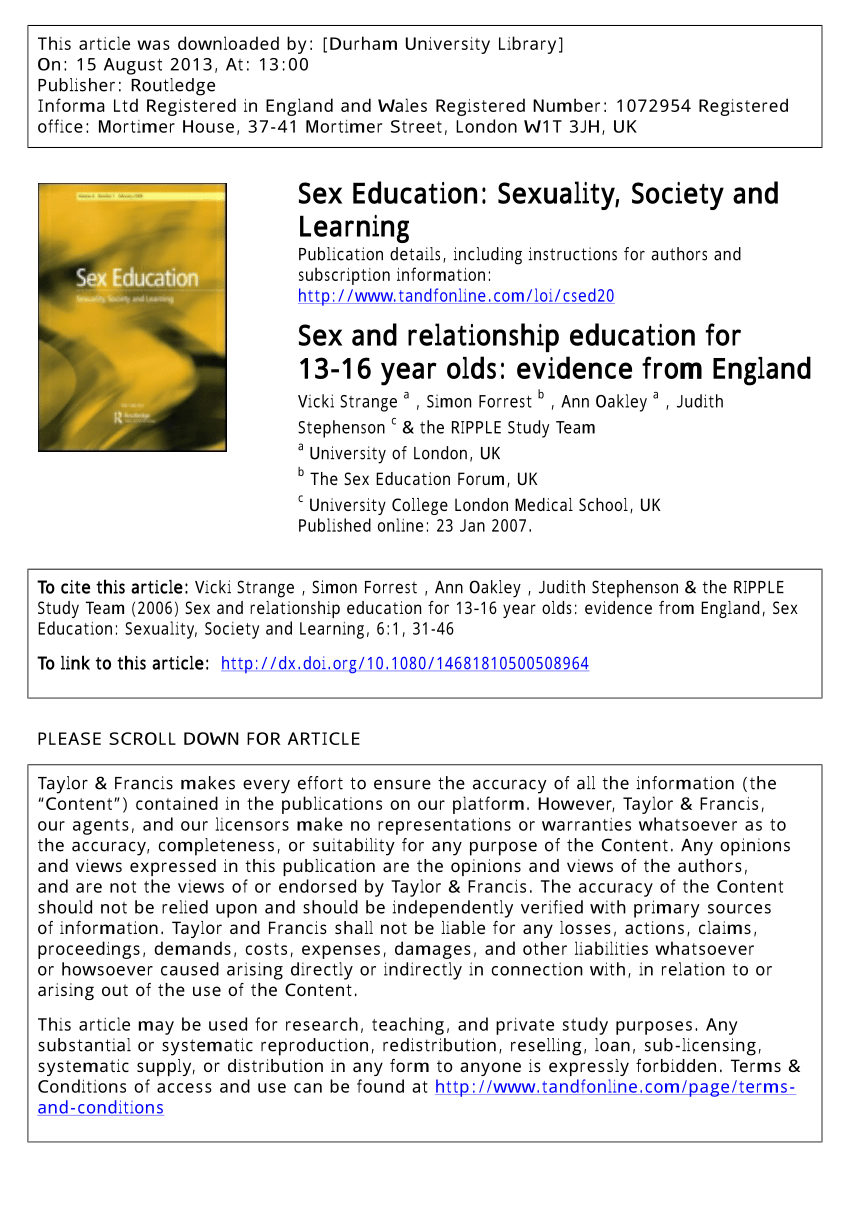 PDF) Sex and relationship education for 13–16 year olds: evidence from  England