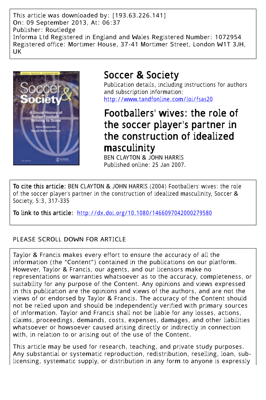 PDF) Footballers wives The role of the soccer players partner in the construction of idealized masculinity