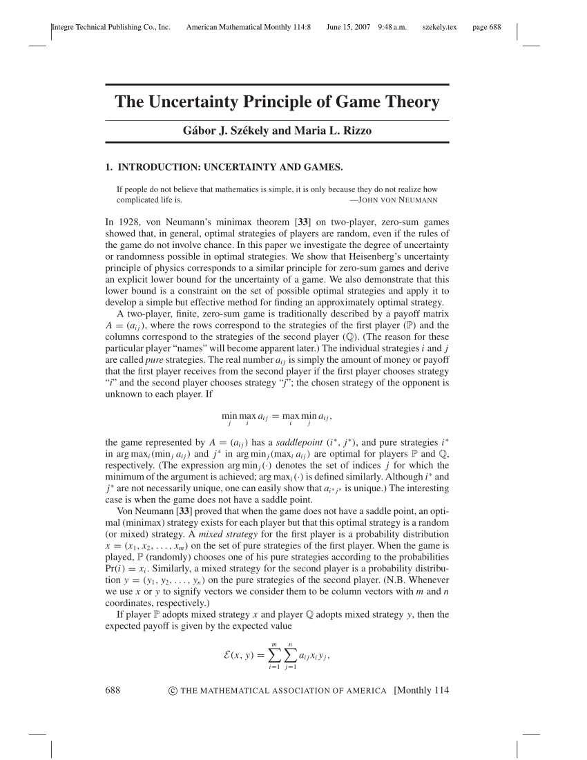 research paper on game theory pdf