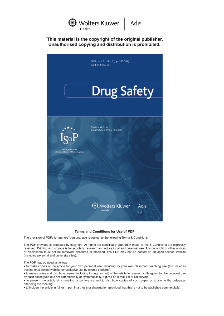 Pdf Drug Induced Urinary Retention Incidence Management And Prevention