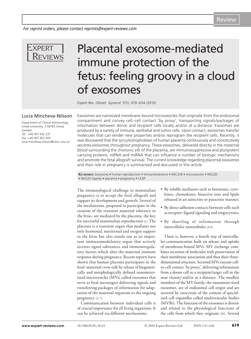 Pdf Placental Exosome Mediated Immune Protection Of The Fetus