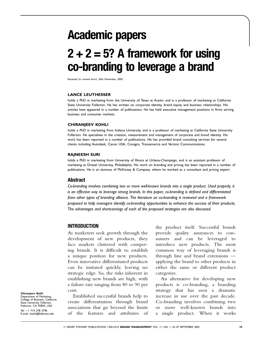 (PDF) 2+2=5? A framework for using cobranding to leverage