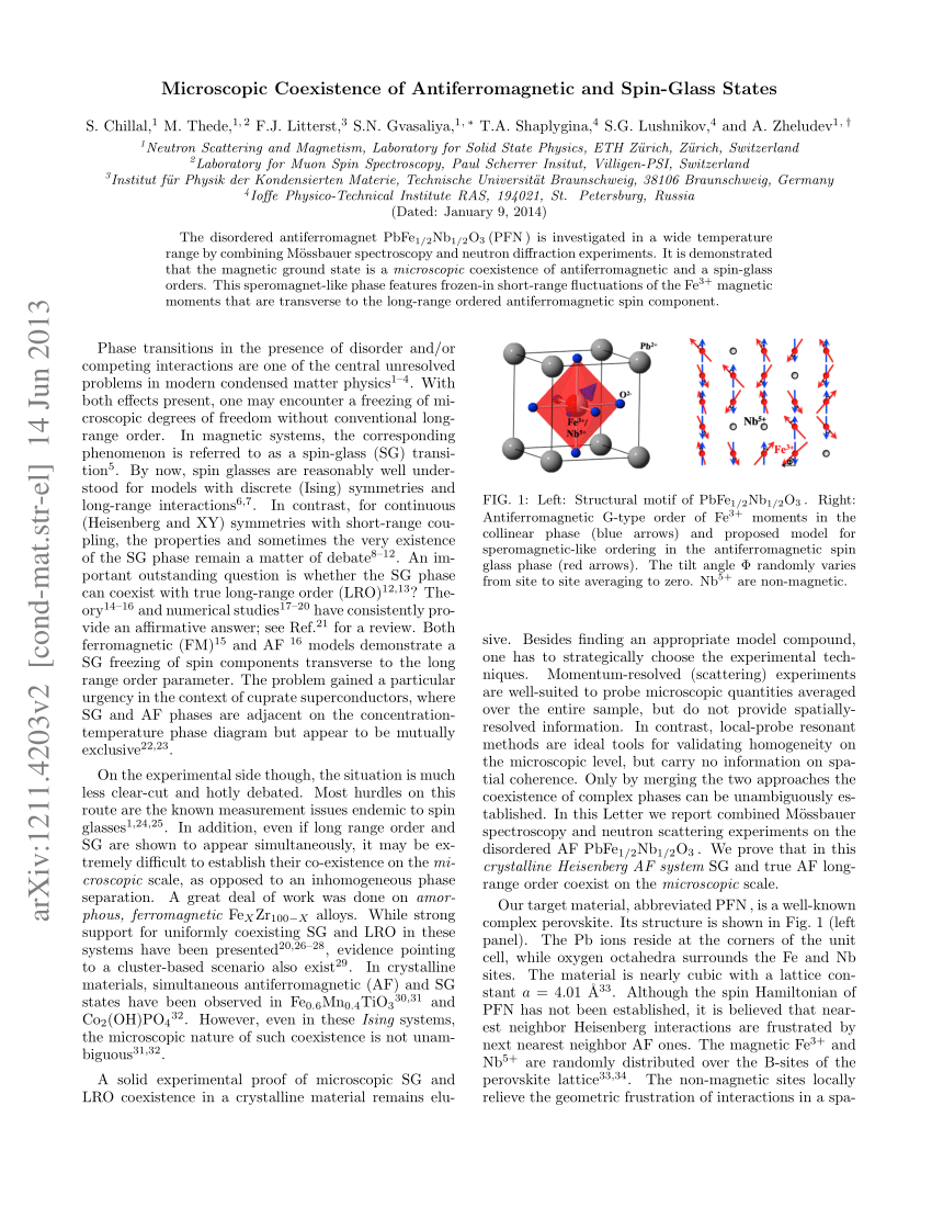 (PDF) Microscopic Coexistence of and SpinGlass States