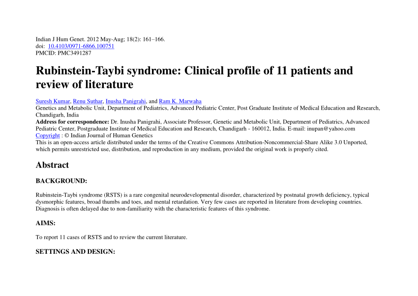 Psychiatric Profile in Rubinstein-Taybi Syndrome