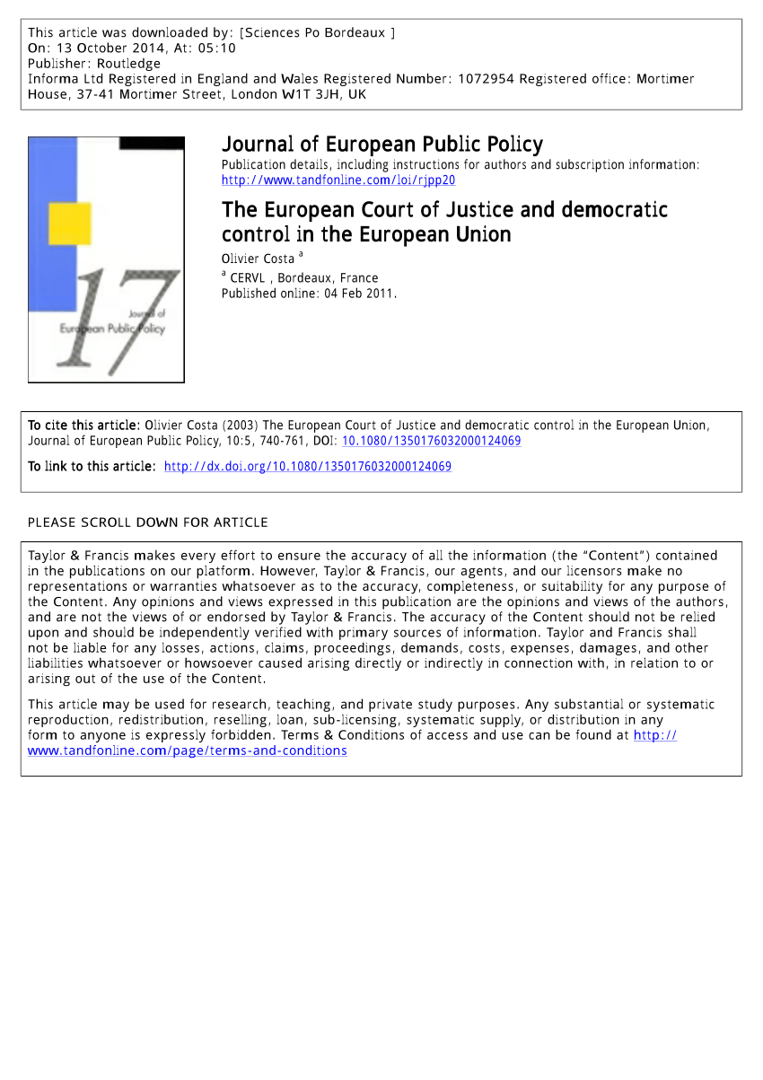 Pdf The European Court Of Justice And Democratic Control In The European Union