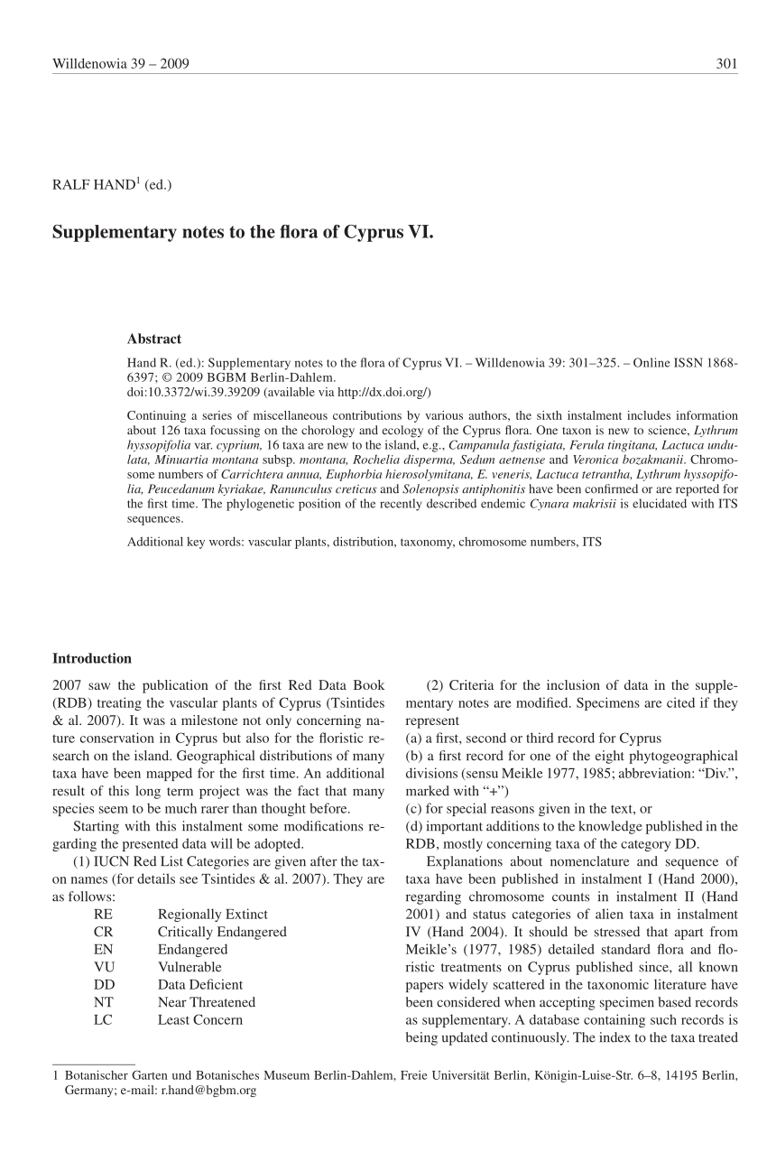 Pdf Supplementary Notes To The Flora Of Cyprus Vi