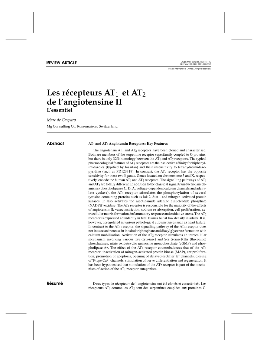 Revue sur les récepteurs de l'angiotensine II de type 2 (AT2R) publiée dans  le journal Pharmaceuticals. - UR 20218 NEURIT