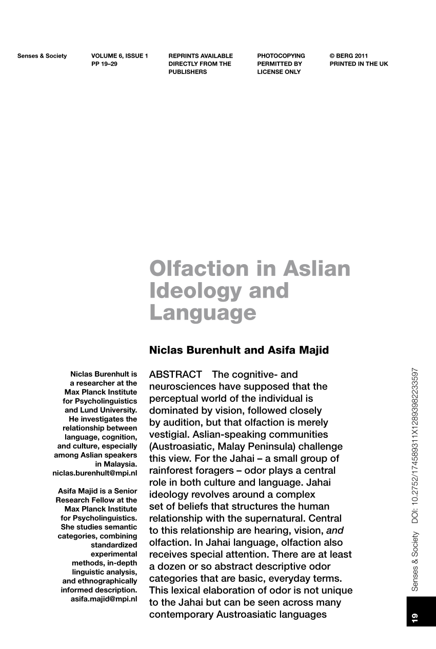 Pdf Olfaction In Aslian Ideology And Language