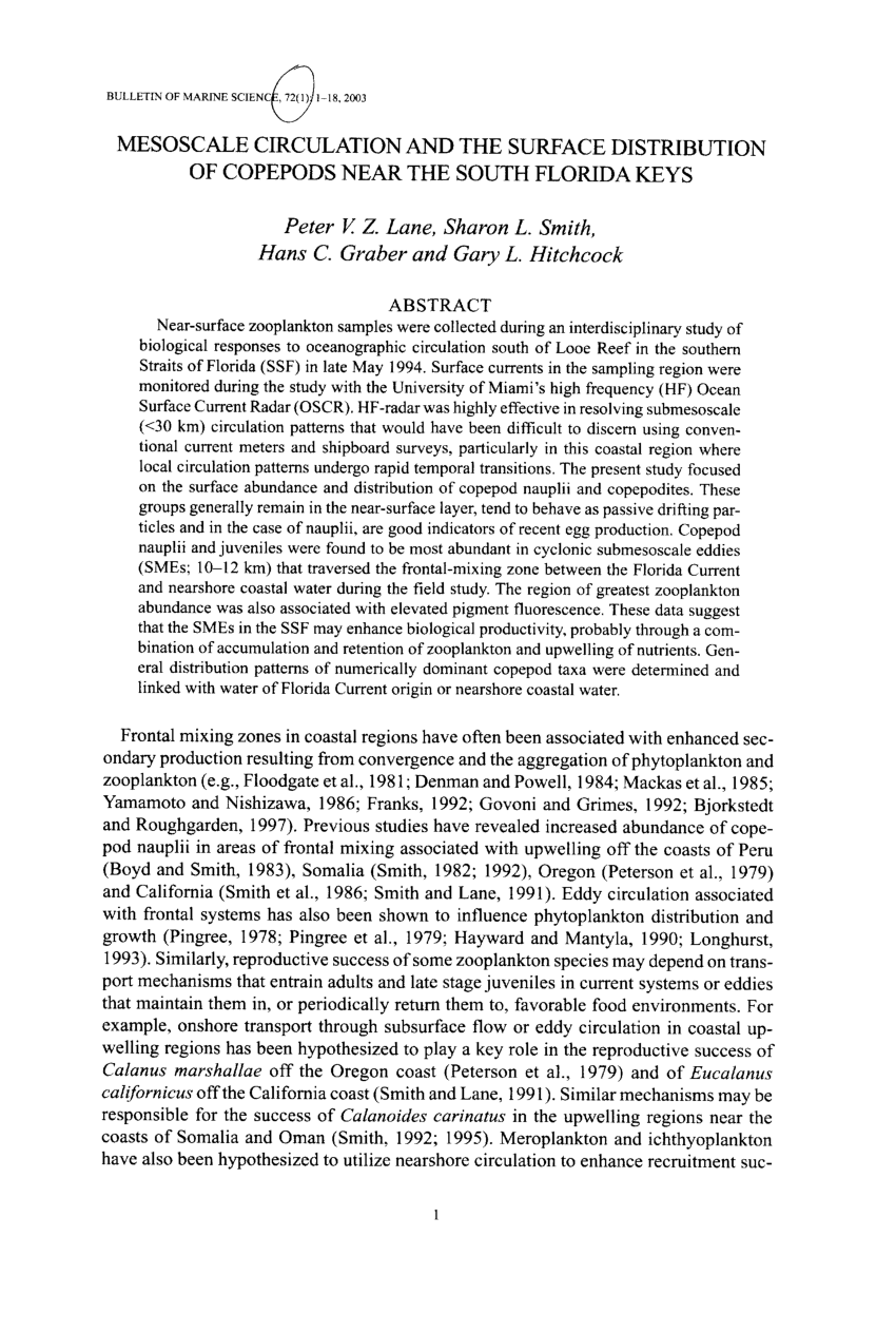 (PDF) Mesoscale circulation and the surface distribution of copepods