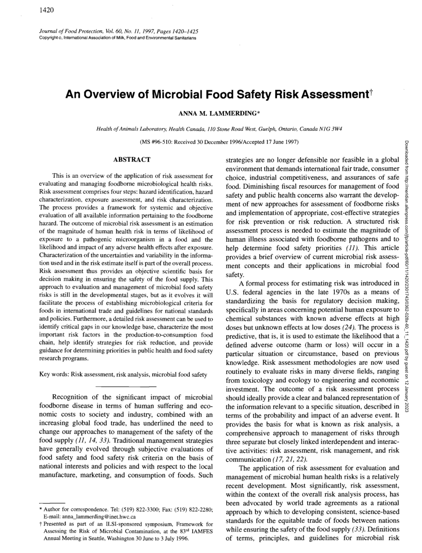 Pdf An Overview Of Microbial Food Safety Risk Assessment