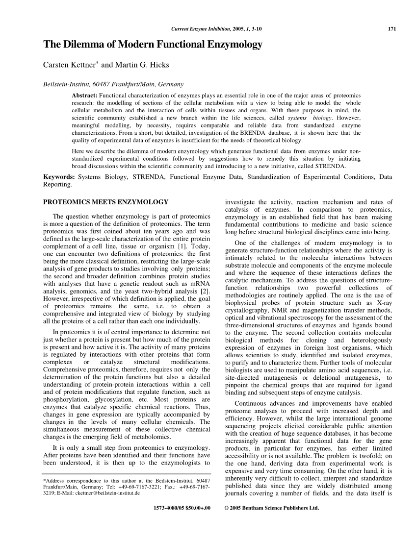 Pdf The Dilemma Of Modern Functional Enzymology