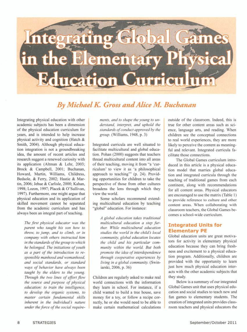 Pdf Integrating Global Games In The Elementary Physical Education Curriculum