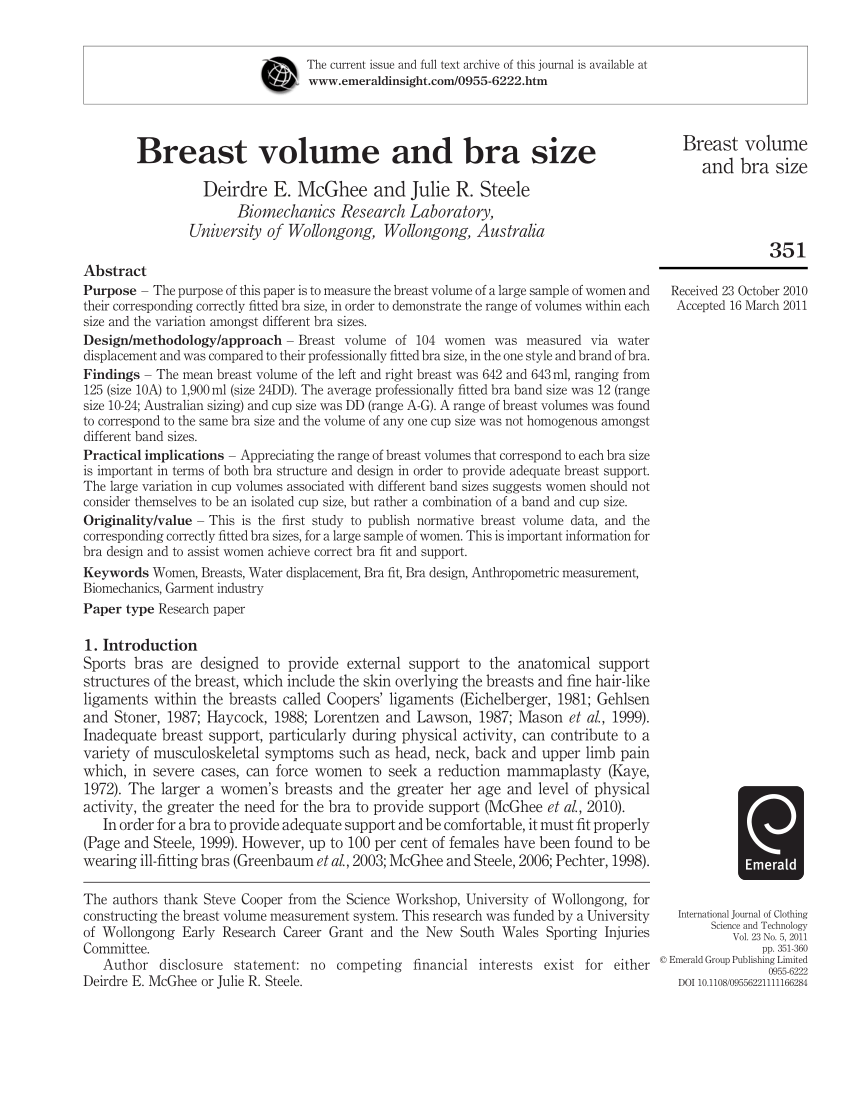 PDF) Breast volume and bra size