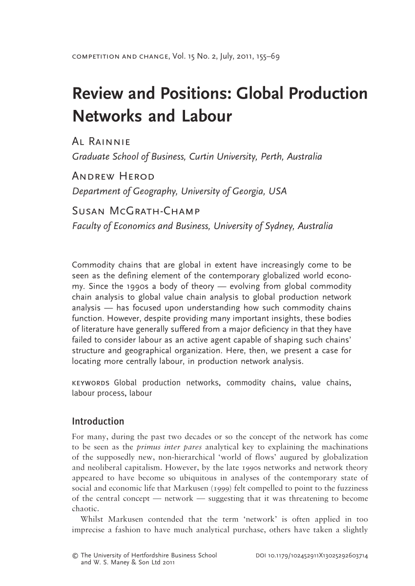 PDF) Review and Positions: Global Production Networks and Labour