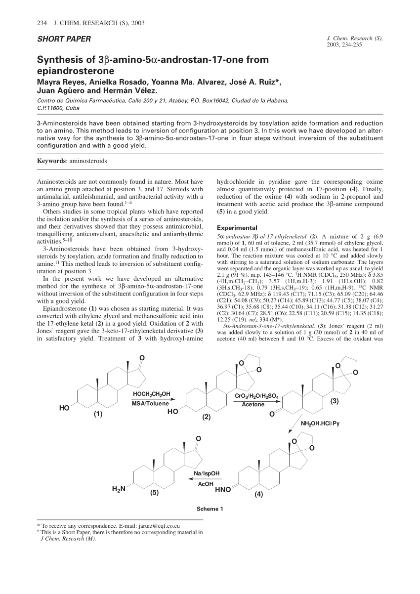 Pdf Synthesis Of 3b Amino 5a Androstan 17 One From Epiandrosterone