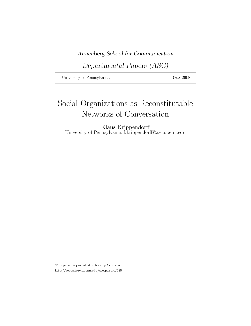 (PDF) Social Organizations as Reconstitutable Networks of Conversation