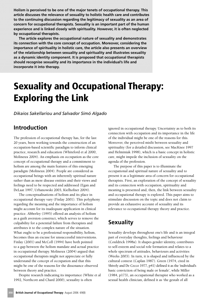 Pdf Sexuality And Occupational Therapy Exploring The Link 1838