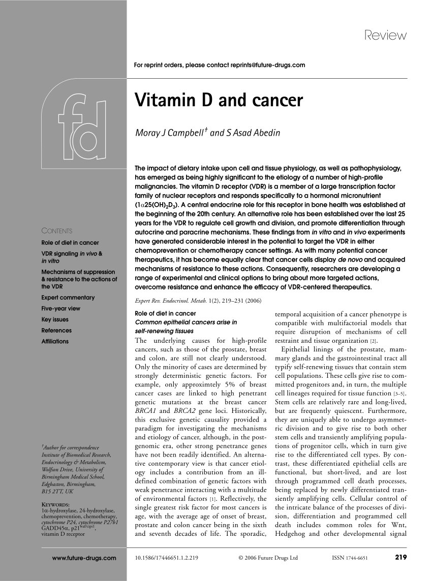 Pdf Vitamin D And Cancer 7470