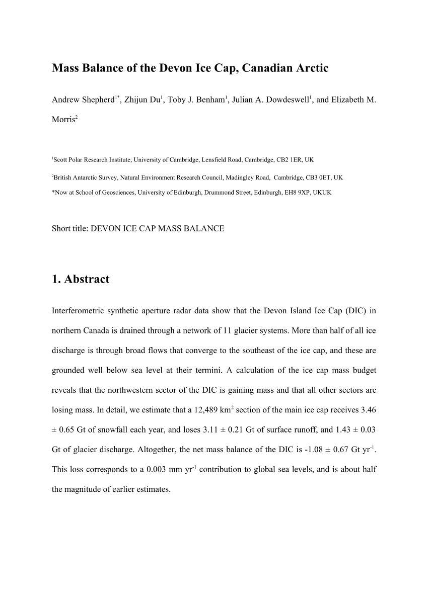 Flow dynamics and iceberg calving rates of Devon Ice Cap, Nunavut