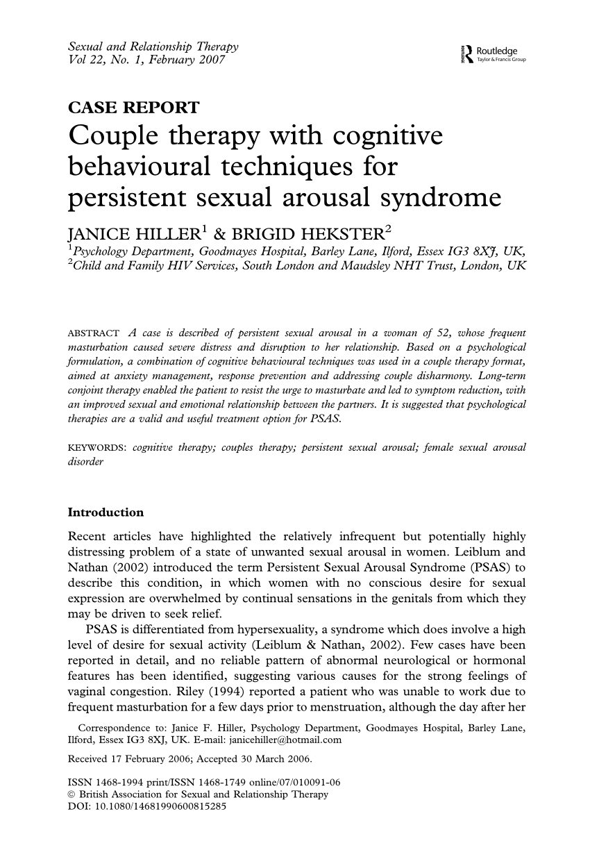 PDF) Couple therapy and cognitive behavior techniques for persistent sexual arousal syndrome