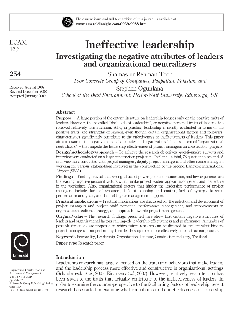 ineffective leadership thesis