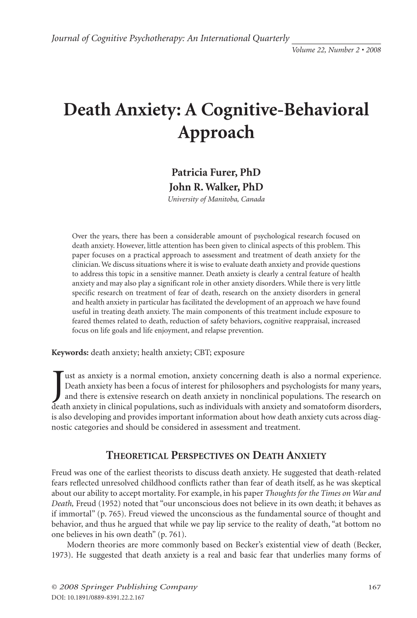(PDF) Death Anxiety: A Cognitive-Behavioral Approach