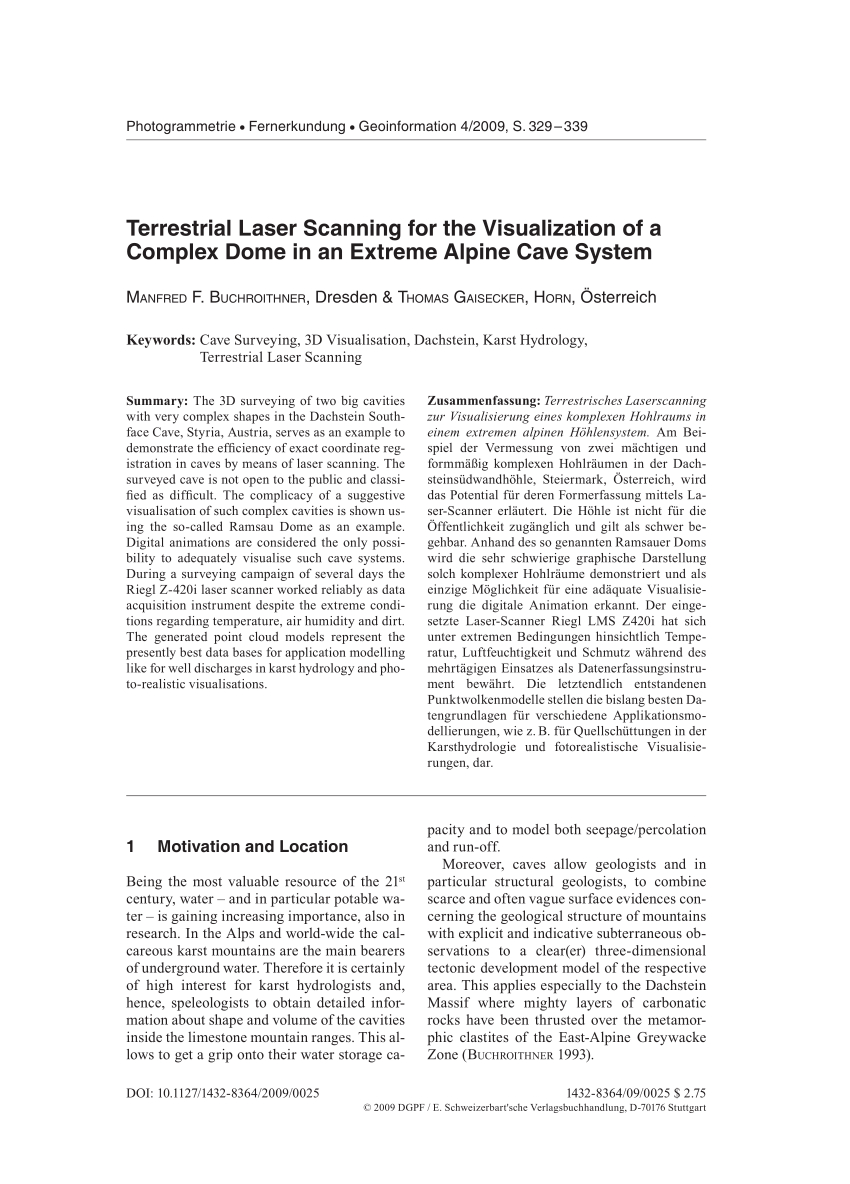 PDF) Terrestrial Laser Scanning for the Visualization of a Complex Dome in  an Extreme Alpine Cave System