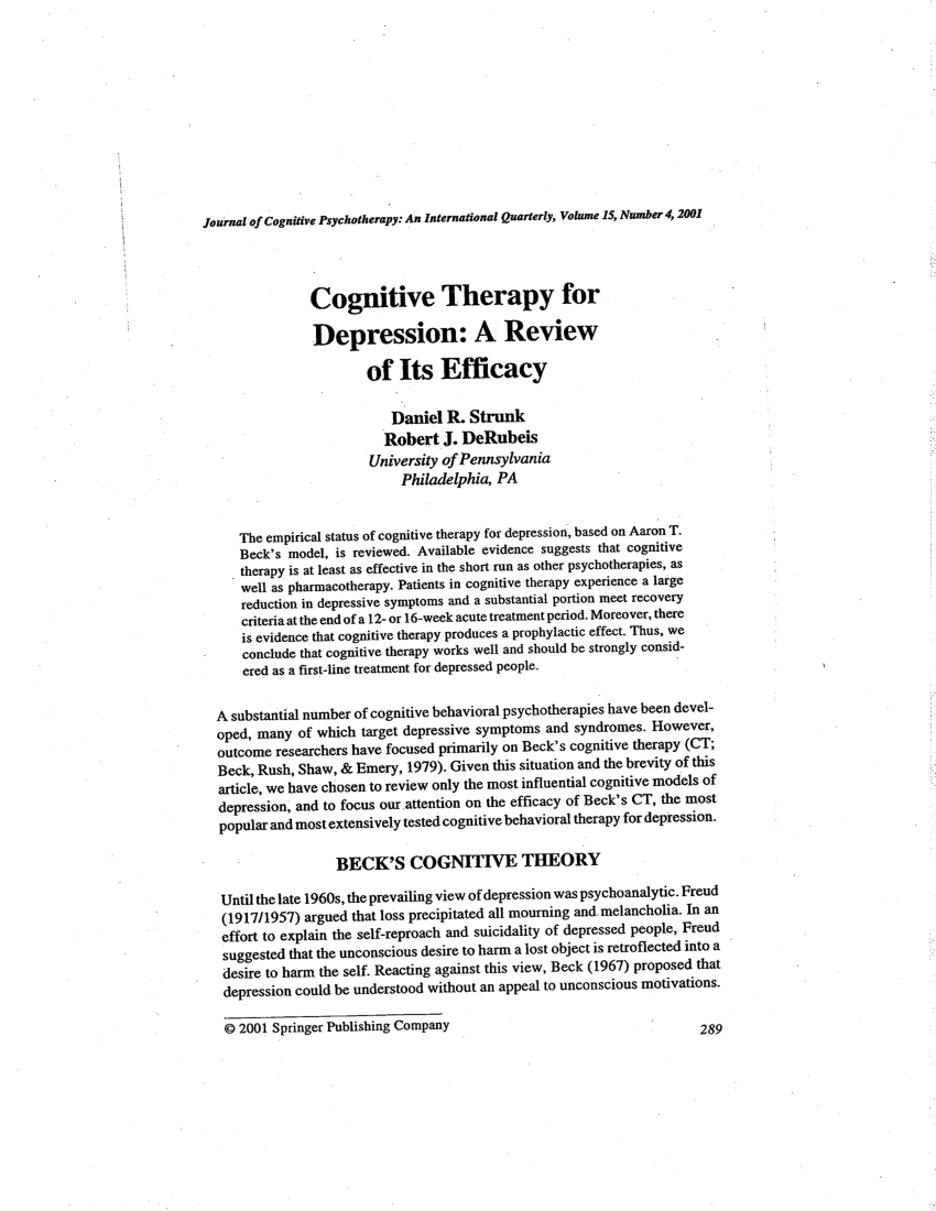 Cognitive Theory And Therapy For Depression