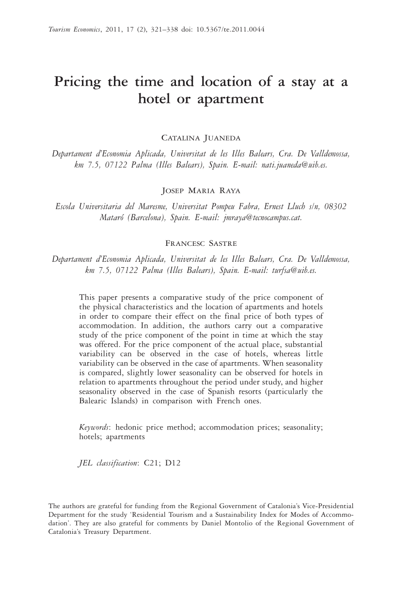 Pdf Pricing The Time And Location Of A Stay At A Hotel Or Apartment