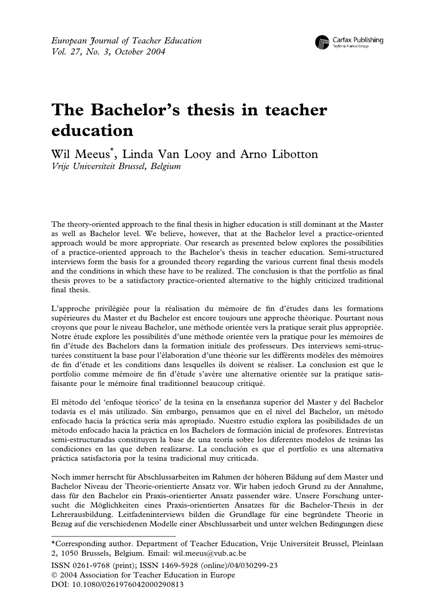 Pdf The Bachelor S Thesi In Teacher Education College Dissertations Dissertation 