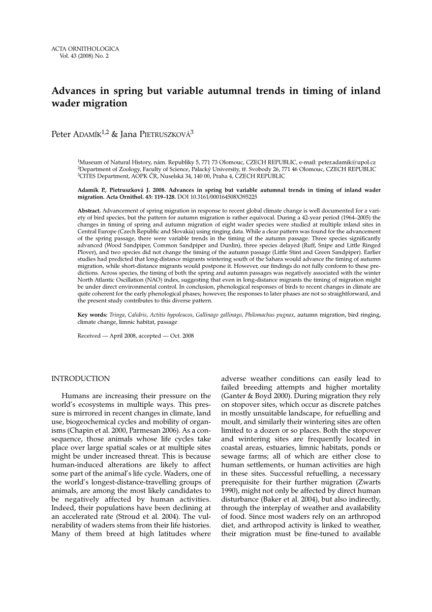 PDF) Advances in Spring but Variable Autumnal Trends in Timing of Inland  Wader Migration