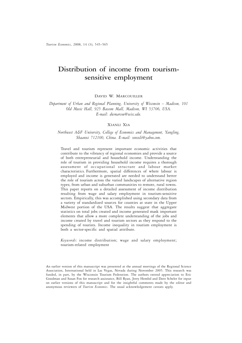 Pdf Distribution Of Income From Tourism Sensitive Employment