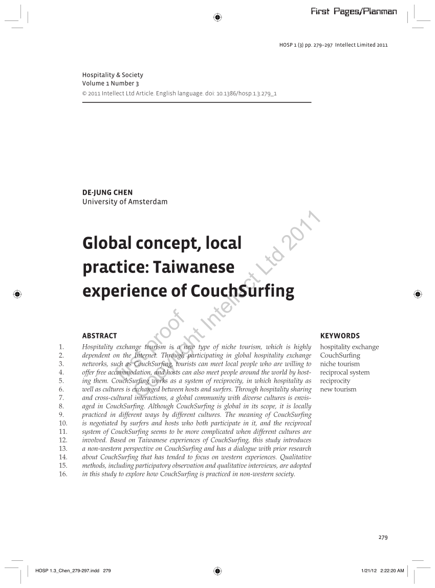 Pdf Global Concept Local Practice Taiwanese Experience Of Couchsurfing