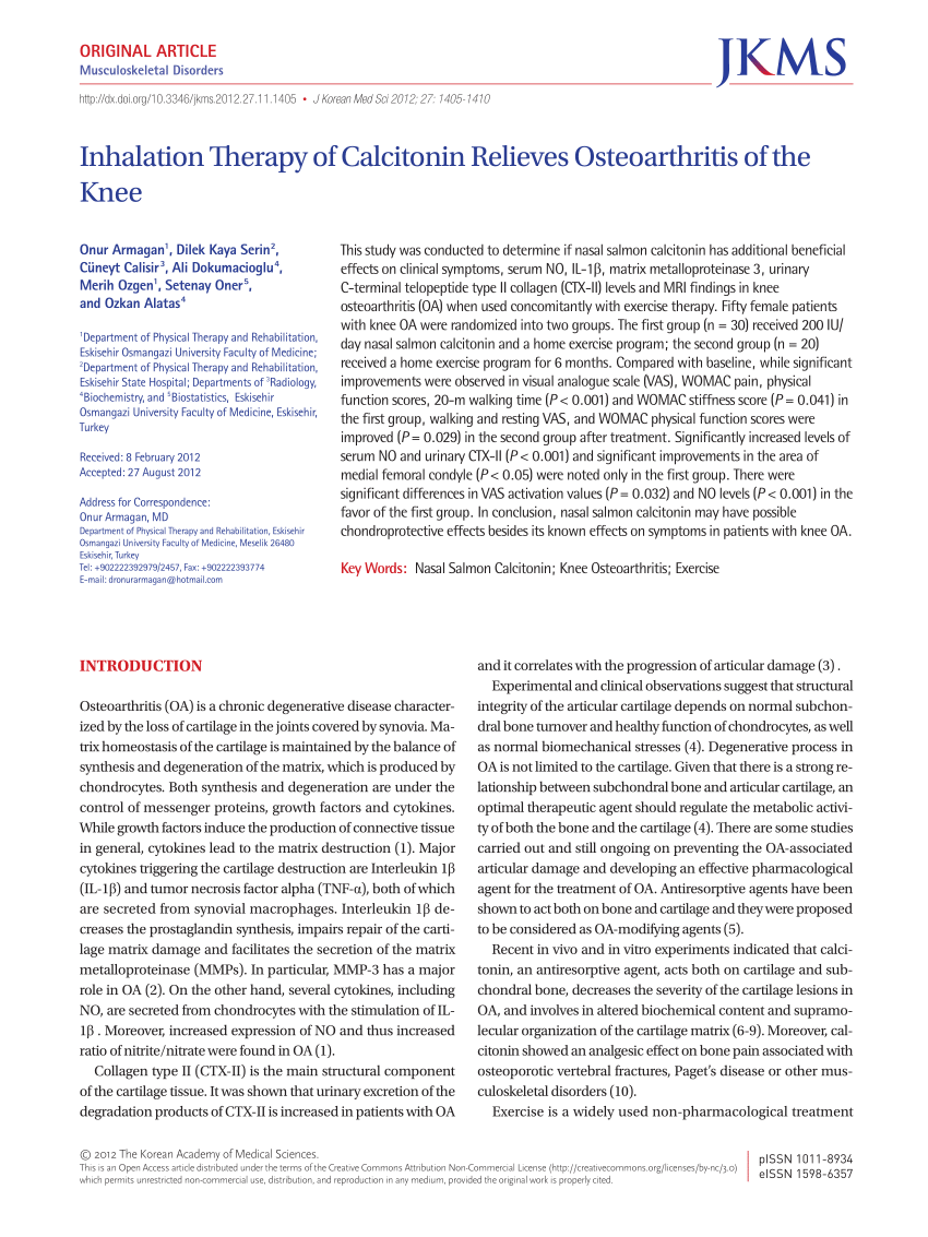 PDF Inhalation Therapy of Calcitonin Relieves Osteoarthritis of