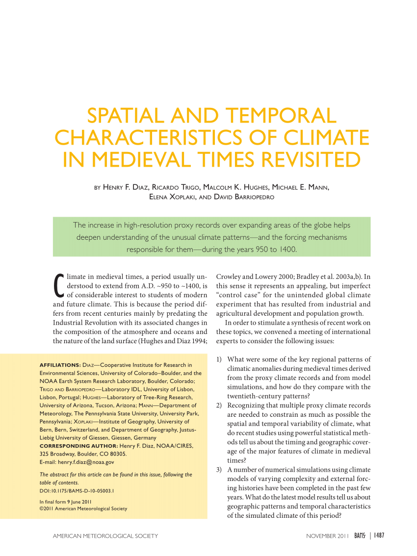 PDF) Spatial and Temporal Characteristics of Climate in Medieval