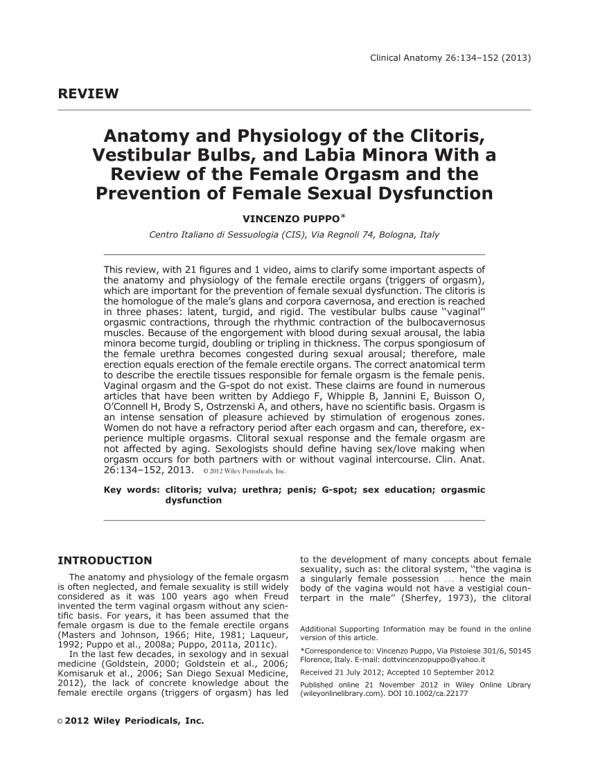 Pdf Anatomy And Physiology Of The Clitoris Vestibular Bulbs And Labia Minora With A Review 