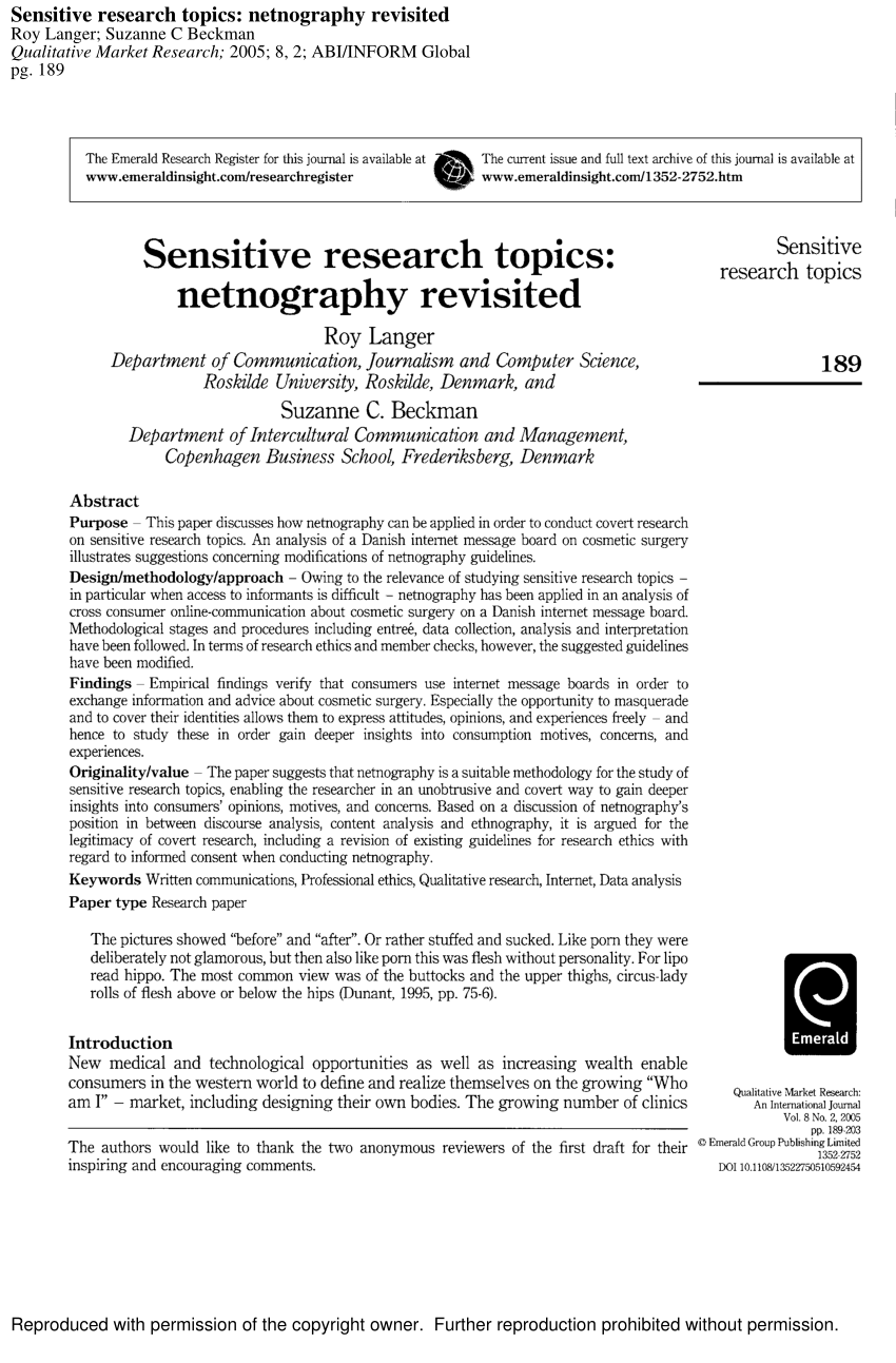 research methods for sensitive topics