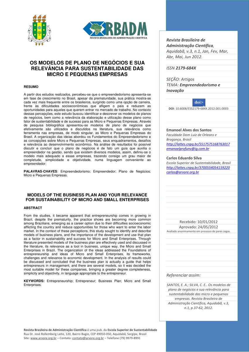 Pdf Os Modelos De Plano De Negócios E Sua Relevância Para Sustentabilidade Das Micro E 4658