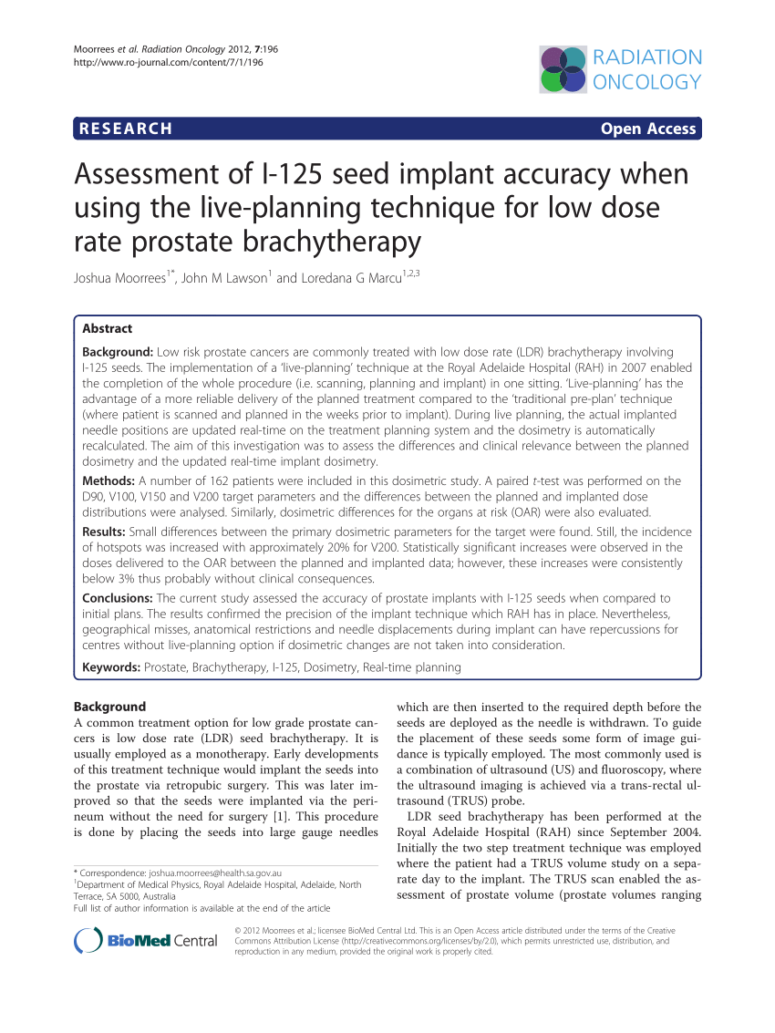 Pdf Assessment Of I 125 Seed Implant Accuracy When Using The Live Planning Technique For Low 6104
