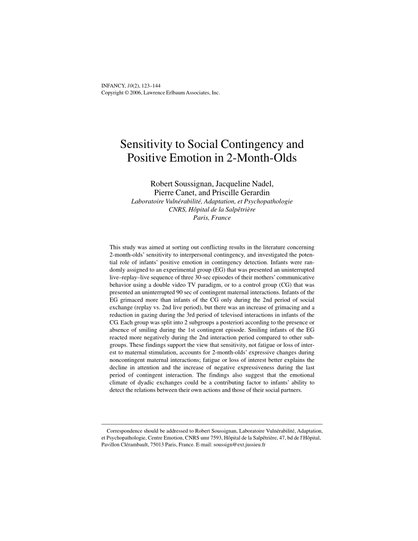 Pdf Sensitivity To Social Contingency And Positive Emotion In 2 Month Olds