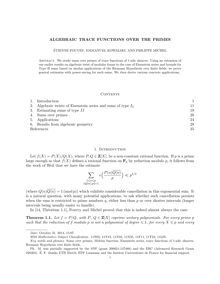Pdf Algebraic Trace Functions Over The Primes